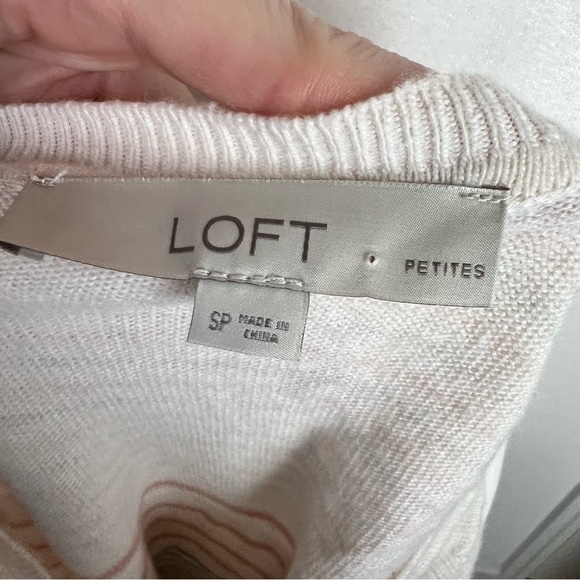 Loft sweater womens SP cream pink stripe bell sleeve stripe wool blend sweater - Picture 5 of 7